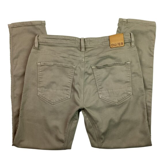 Du/er Mens Slim Fit Performance Denim Pants 34x30 Beige Cotton Blend Stretch - Picture 6 of 16